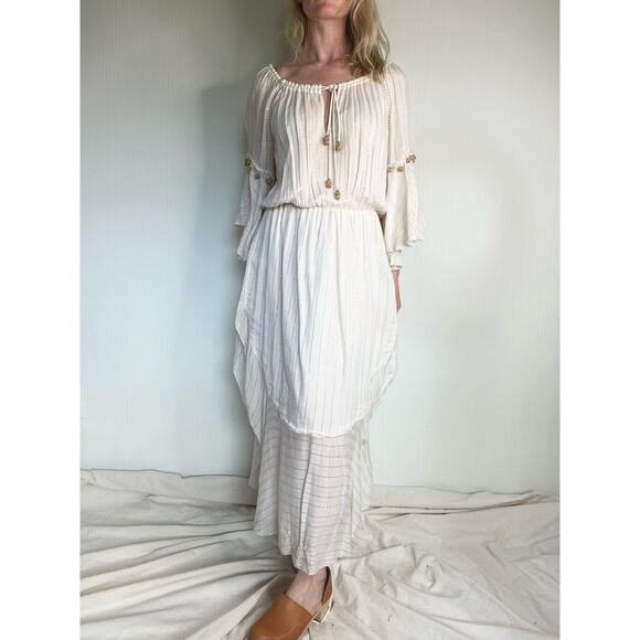 SAYLOR Grecian Goddess Ivory Gauze Off Shoulder Bell Sleeve Maxi Dress US SMALL - Picture 10 of 16